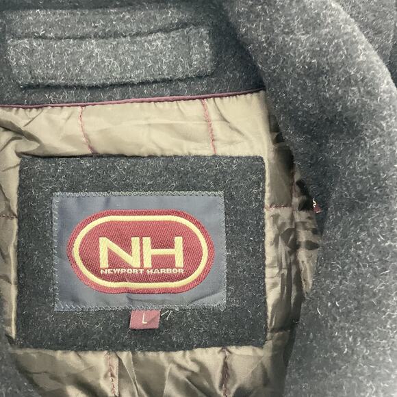 Newport Harbor Black Wool Button Down Winter Overcoat Men's L Preowned - Picture 3 of 6